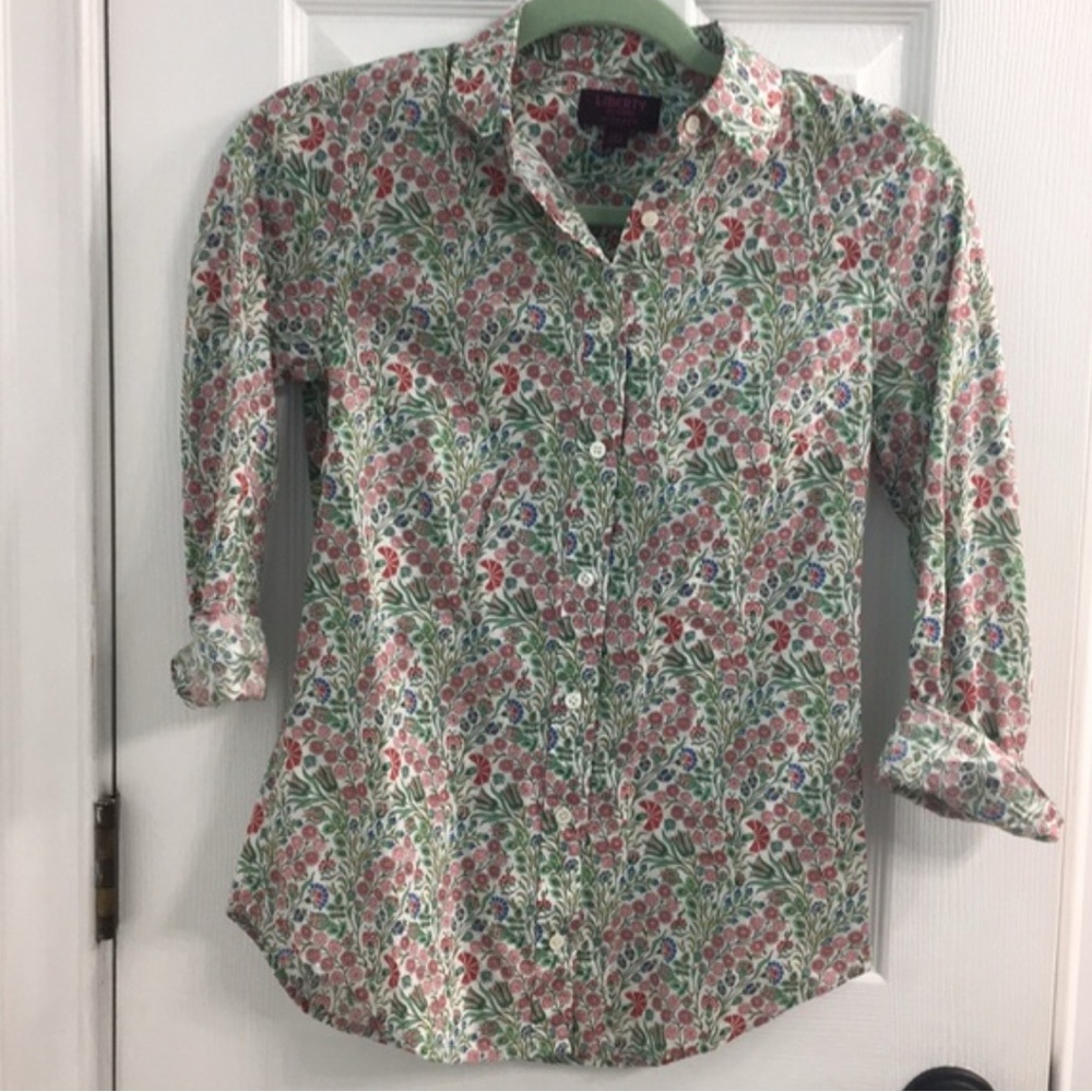 J. Crew Floral Button Down Shirt in Green and Red